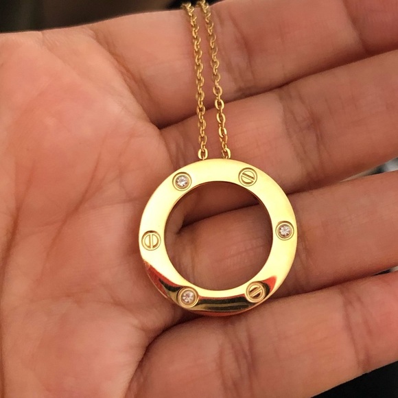 Screw Zirconia Gold Circle Necklace - Picture 2 of 15